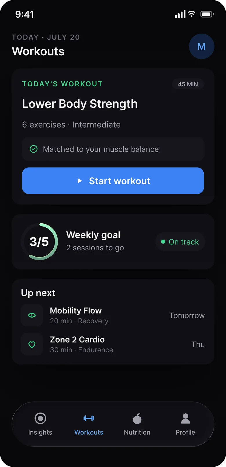 ScalePro app — Workouts